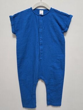 Open Edit Blue Organic Cotton Romper Size 18 months